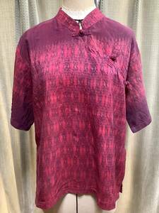 タイシルクブラウス　濃いピンク系　絹　古着　アジアエスニック民族衣装