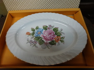 Sone china 薔薇 花柄 長大皿 36×26 未使用品