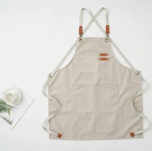 ◆新品◆アイボリー　アウトドア　エプロン　キャンバス　ワーク　厚手　DIY 帆布　日曜大工　カフェ