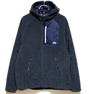 NIKE SB FULL ZIP EVERETT HOODIE ナイキ SB フルジップ エベレット フーディ パーカー ボア シェルパ フリース ネイビー sizeL