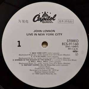 PROMO日本CAPITOL盤LP 見本盤 白ラベル John Lennon / Live In New York City 1986年 ECS-91160 Beatles ジョン・レノン オノ・ヨーコ