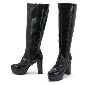  new goods large size long boots black 26cm 135410-42 enamel style front thickness bottom storm futoshi heel high heel 