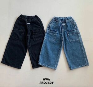 OWA PROJECT 韓国ブランド子供服 デニムカーゴパンツ ブラックＳsize