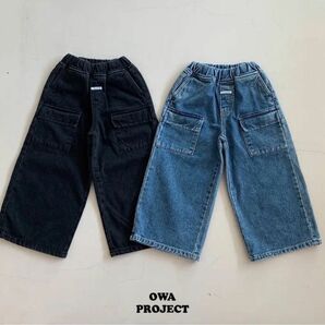 OWA PROJECT 韓国ブランド子供服 デニムカーゴパンツ ブラックＳsize