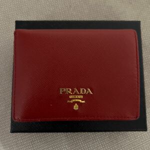 PRADA プラダ 二つ折り財布 コンパクト サフィアーノ レザー レッド 良品 正規品