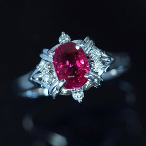 F3420『希少ベトナム産』美しい大粒ルビー１．３４ct 天然上質ダイヤ０．１２ct 最高級Pt900無垢リング サイズ12号 重量4.7g 縦幅10.7mm