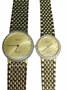 19756 OGIVAL ペアウォッチ クォーツ 腕時計 ゴールドカラー 375M 375L 18k gold electroplated 2点 まとめ セット ジャンク