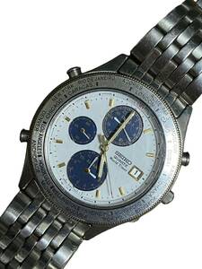 19873 SEIKO セイコー ワールドタイム 5T52-7A00 QZ 白文字盤 デイト スモセコ クロノグラフ 2NBG メンズ腕時計 OGI 6215000 ジャンク
