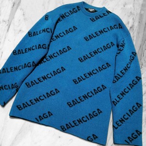 2021年!!!最高傑作!!!【バレンシアガ BALENCIAGA】WARDROBE UNISEX ラグジュアリー ロゴ総柄!!! ニット セーター メンズ レディース XL相当