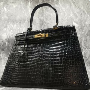 最高級品!!!別格のオーラ◎【VISCONTE】極上 本クロコ クロコダイル 鰐革 ワニ革 シャイニング ハンドバッグ トートバッグ 鍵付き 金具 黒