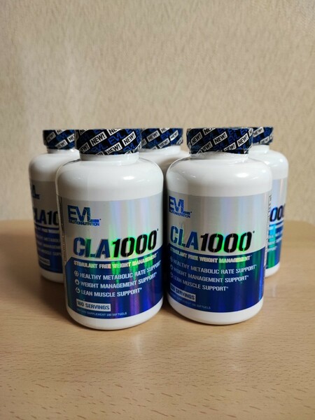 EVLution Nutrition, CLA1000、刺激剤無添加体重管理、ソフトジェル180粒の5個セット