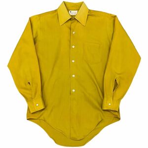 70s Glenshire 長袖 シャツ マスタード 無地 コットンシャツ ワイシャツ ボタンシャツ ボタンダウン USA 70年代 ヴィンテージ
