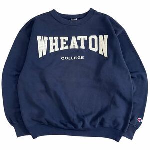 90s USA製 Champion スウェット トレーナー L ネイビー Wheaton College ウィートン 大学 カレッジ ロゴ チャンピオン ヴィンテージ