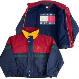 90s TOMMY HILFIGER セーリング ジャケット M イエロー×レッド×ネイビー×グリーン フリース コットン トミーヒルフィガー ヴィンテージ