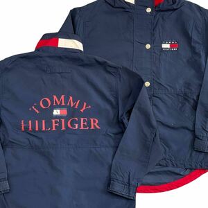 90s TOMMY HILFIGER セーリング ジャケット ネイビー 内側メッシュ ナイロン ブルゾン ワンポイント ロゴ トミーヒルフィガー ヴィンテージ