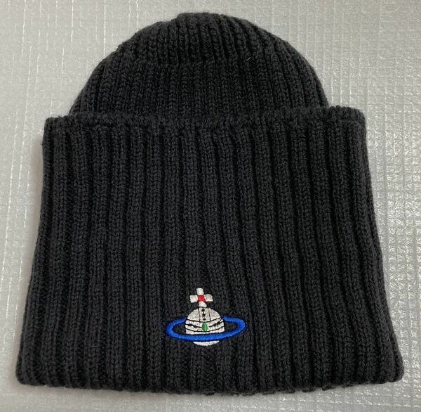 ヴィヴィアン ウエストウッド マン ニット帽 Sサイズ ダークグレー ラナウール Vivienne Westwood MAN 帽子 ロゴ刺繍 ニットキャップ 