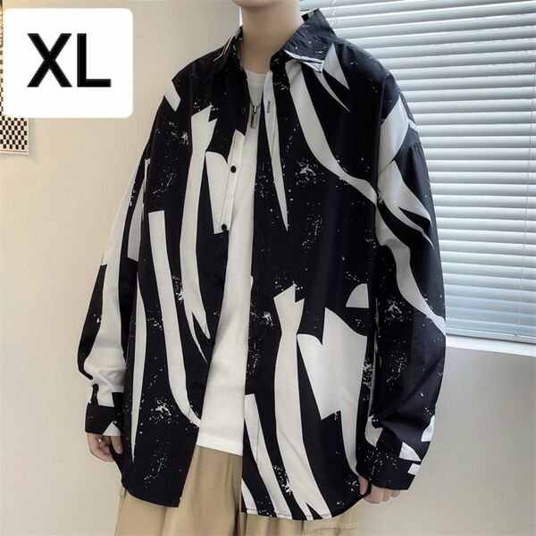 メンズシャツ ジャケット オーバーサイズ ストリート 総柄 モノトーン XL