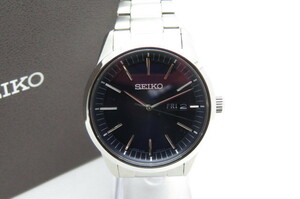 1円～【動作品】SEIKO セイコー　ソーラー　V158-0AM0　メンズ　デイデイト　腕時計　ネイビー文字盤　シルバー　ケース保証書有　1-9-10