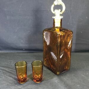 T2809 アンバー デカンタ ショットグラス アンティーク ビンテージ 昭和レトロ 当時物 グラス 琥珀色 ガラス ガラス瓶 ビン ボトル 古瓶