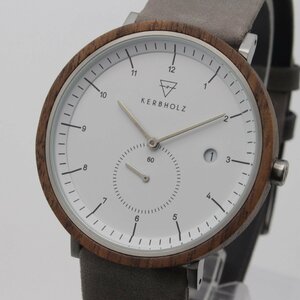 2001▲【訳有/電池切れ】KERBHOLZ 腕時計 ANTON WANT9276 木製 ドイツデザイン スモールセコンド カレンダー シンプル ホワイト 【1124】