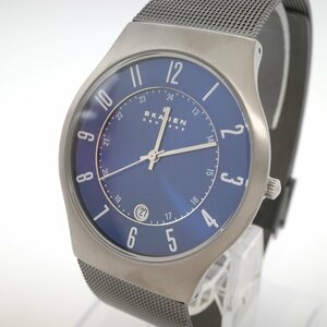 2232〇/SKAGEN 腕時計 233XLTTN アナログ クオーツ 三針ムーブメント メッシュベルト 文字盤 ブルー メンズ グレー【0226】