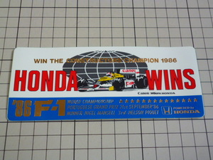 正規品 '86 F-1 Canon WILLIAMS HONDA ステッカー 当時物 です(150×60mm) F1 キャノン ウイリアムズ ホンダ NIGEL MANSELL マンセル