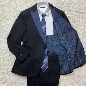 ◎極美品◎漢の紳士服 ペイズリー柄！ L～XL相当 ETRO エトロ タキシード セットアップ スーツ メンズ ダイヤモンドボタン 1B ネイビー 