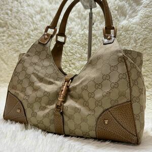 ■美品■GUCCI グッチ ニュージャッキー トートバッグ ショルダーバック ワンショルダー ブラウン GG柄 型番 124407 2123