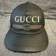 GUCCI グッチ ベースボールキャップ ロゴプリント シェリーライン レザー 帽子 メッシュ_画像2