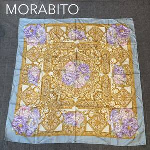 MORABITO モラビト 大判シルクスカーフ 花柄 ロゴ 90cm