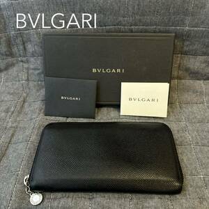 BVLGARI ブルガリ レザー ラウンドファスナー 長財布 ウォレット ロゴ ブラック