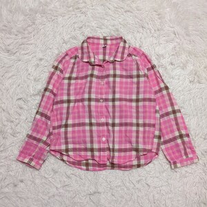 【送料無料】UNIQLO　ユニクロ　チェックシャツ　長袖シャツ　130cm　ピンク　キッズ　子供服