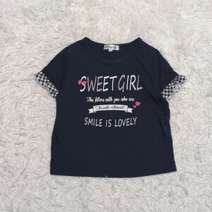 ノーブランド　半袖　Tシャツ トップス　130cm　ネイビー　紺　女の子　キッズ　子供服