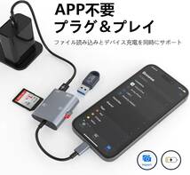 iPhone SDカードリーダー 4in1 Lightning SD カードカメラリーダー SD TF USB カメラアダプタ 高速データ転送 急速充電 アルミ合金シェル_画像4