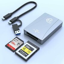 CFexpressタイプB SD カードリーダー USB 3.2 Gen2 10Gbps ダブルスロットカードリーダー 対応 Windows OS/Mac OS/Android OTG_画像1