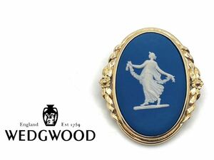 ジャスパー【ウェッジウッド WEDGWOOD】カメオブローチ 陶磁 ブローチ◆ゴールド×ブルー×ホワイト◆箱付き◆レディース アクセサリー