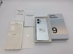 #9540 OPPO Reno9 A ムーンホワイト A301OP 128GB ネットワーク利用制限◯ スマホ アンドロイド android 透明スマホカバー付き