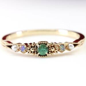 * Agete * emerald opal natural stone pearl K14 ring ( tube 10_149)