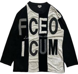 フィッチェ ficce FICCE UOMO クールネック カットソー 長袖シャツ Lサイズ 黒白 ブラック ホワイト