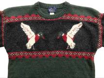 ウールリッチ WOOLRICH 80s 90s ヴィンテージ ダック柄 カモ柄 クールネック ニットセーター Lサイズ 難あり_画像4