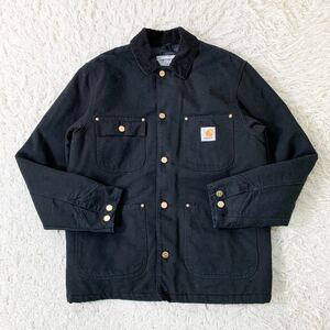 【美品】 Carhartt デトロイト ジャケット ダック ブランケット ワークジャケット USA カーハート ダックジャケット 黒 ブラック 大きめ!