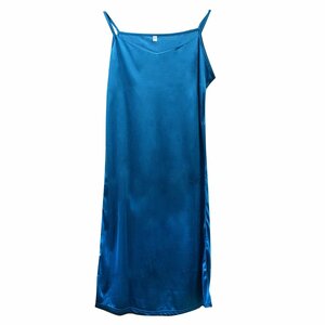  camisole One-piece long One-piece no sleeve satin lustre feeling less ground goods 3XL size blue 