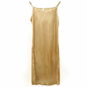 camisole One-piece long One-piece no sleeve satin lustre feeling less ground goods L size beige 