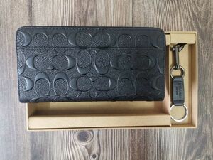 コーチ COACH アウトレット 長財布 メンズ PVC ブラック F74918 小銭入れあり キーホルダー付き 新品未使用