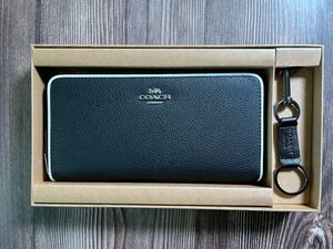 コーチ COACH 長財布 メンズ ブラック F12585 小銭入れあり キーホルダー付き 新品未使用