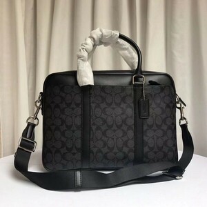 コーチ COACH シグネチャー レザー+PVC 2WAY ブリーフケース ビジネスバッグ F54803 チャコール＋ブラック 保存袋付き 新品未使用