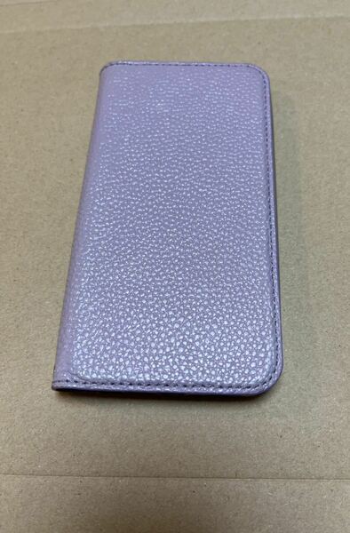 iPhone12 スマホケース 革製 背面クリア カード入れ ラベンダー 薄紫 手帳型 牛革 美品