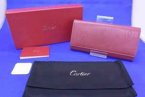 カルティエ Cartier 美品 落ち着いた深みのあるボルドーカラーの魅力 ハッピーバースデー 二つ折り長財布 ロゴ型押し L3001495