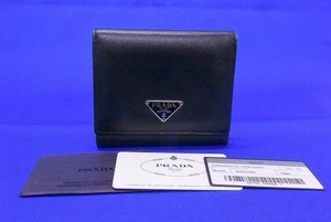 プラダ PRADA 高級ブランドの魅力 サフィアーノ コンパクト三つ折り財布 ミドルウォレット 三角ロゴ 男女兼用 Gカード有 M176A