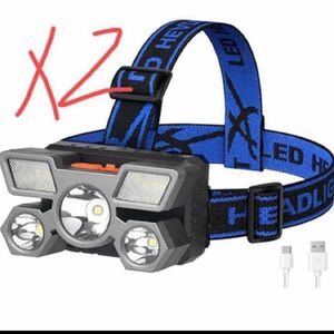 ヘッドライト USB充電式 5 led 釣り IPX46防水 小型 軽量 高輝度 照射角度調整可 自転車 省エネ 2個セット